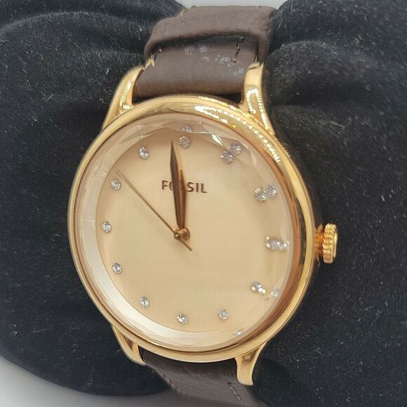 Fossil Women’s Gold-Tone Crystal Dial Leather Strap Watch - Brown main image 11
